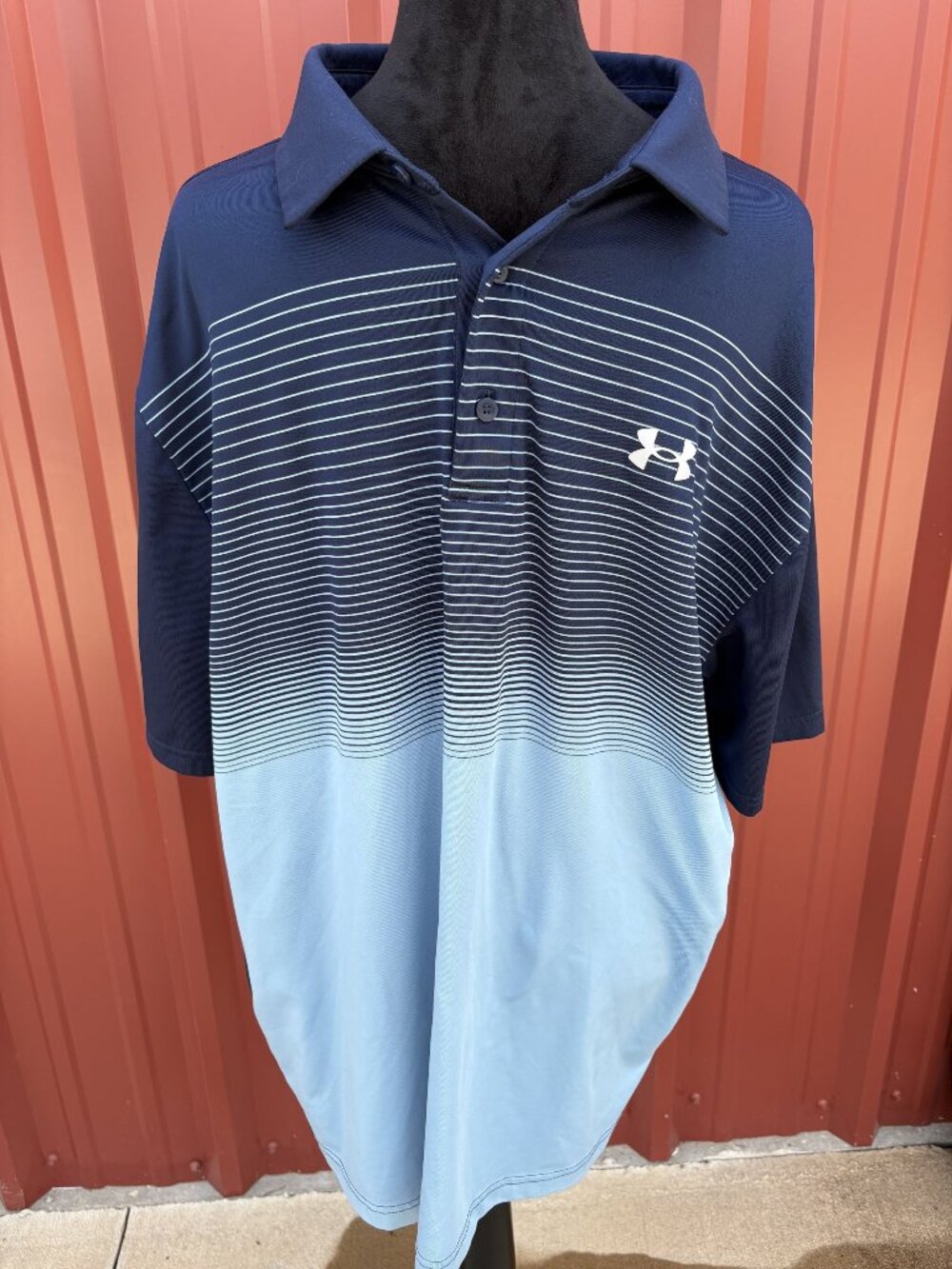 Under Armour Mens Playoff Polo XXL Navy Blue Gradient Striped HeatGear Loose Fit